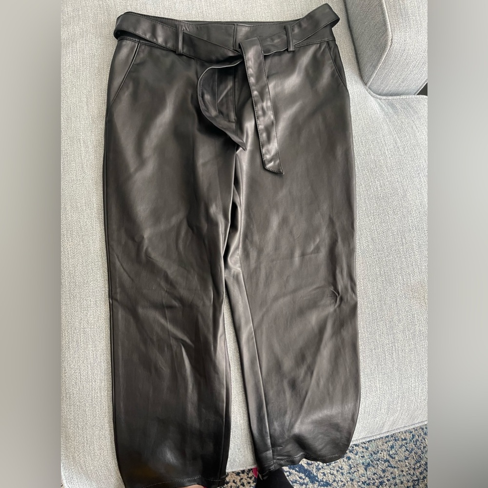 Loft pleather tie waist cropped wide leg pant